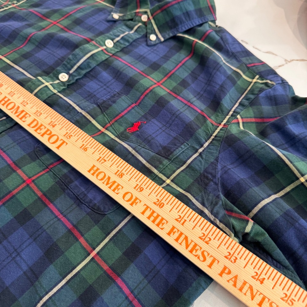 Ralph Lauren Mens Plaid Button Down Shirt Navy Green Red Cotton Large Pony Logo - Picture 6 of 9